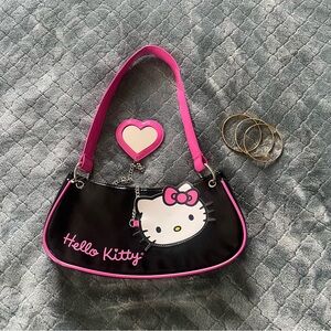 Y2K Hello‎ Kitty Pink and Black Shoulder Bag With attached Pink Heart Mirror